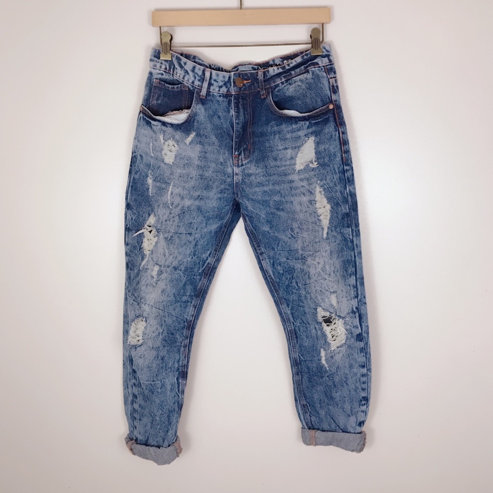 Cotton On Boyfriend Bleached Distressed Jeans